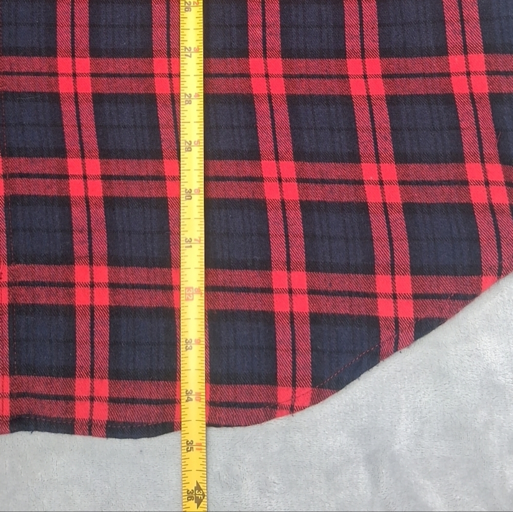 Jade Red Black Navy Plaid Flannel Dress Button Front Roll Tab Sleeve Small - Picture 13 of 14